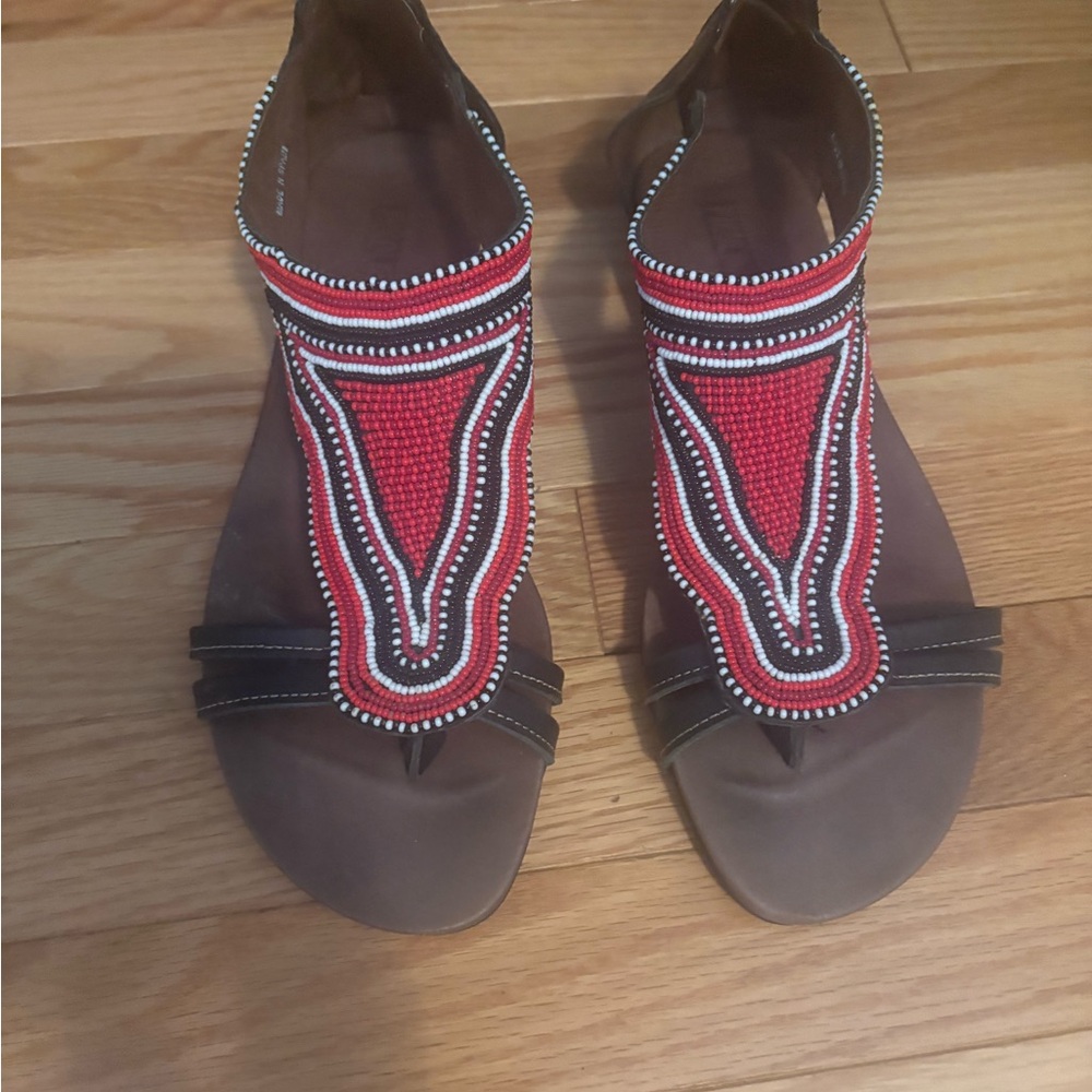 Unique Boho Beaded Red and Black Sandals